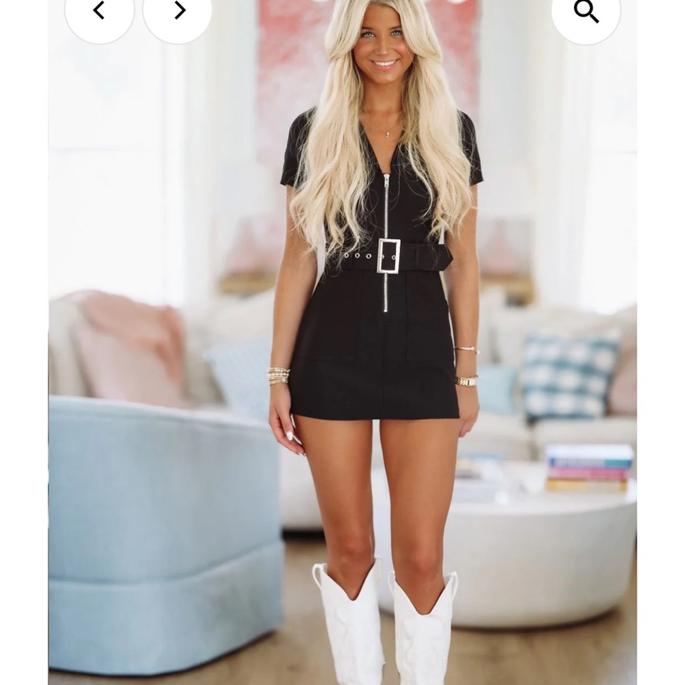 Elegant Black Belted Mini Dress